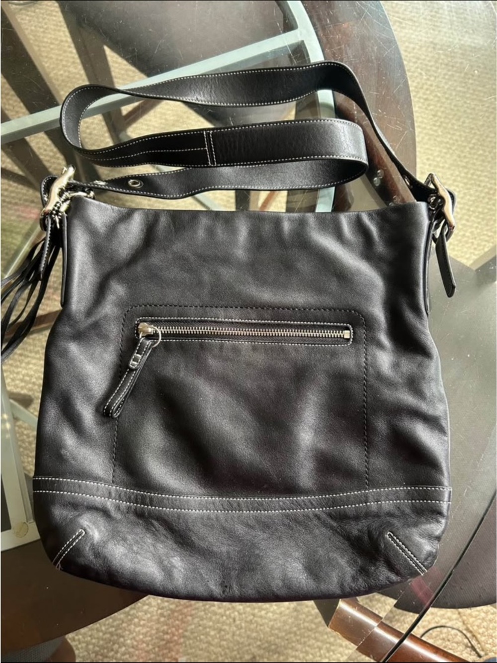 Coach Legacy Leather Flap Hobo Shoulder Bag Black 1414 Nickel Hardware Tassel